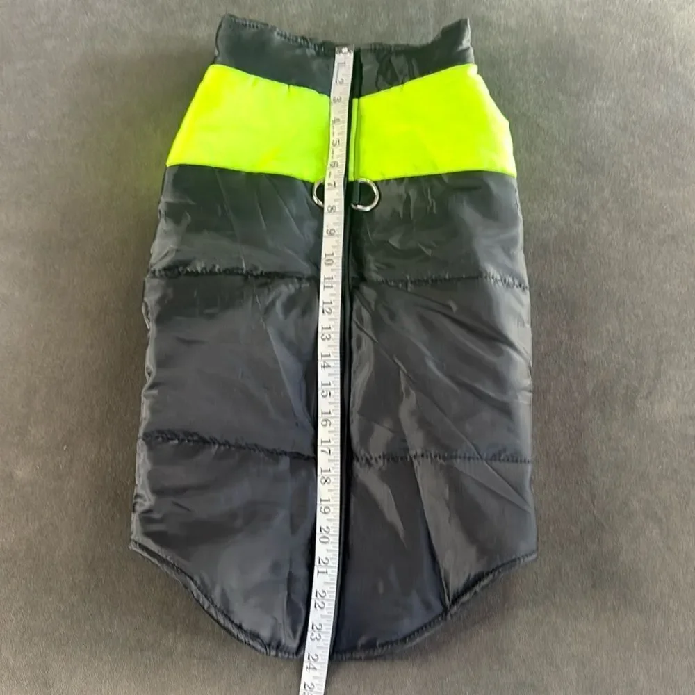 Dog Coat Black & Neon Yellow Zip Up No Pull Design D-Rings for Leash Size 5XL